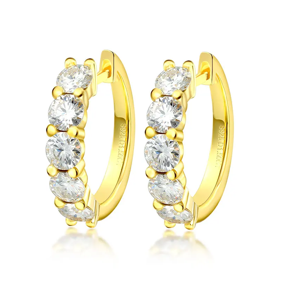 Quintet Moissanite Gold Plated Earrings