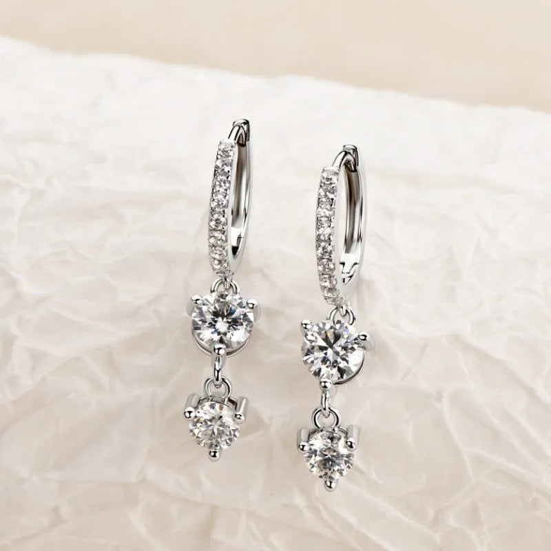 Shimmer Dangle Brilliant Moissanite Gold Plated Earrings