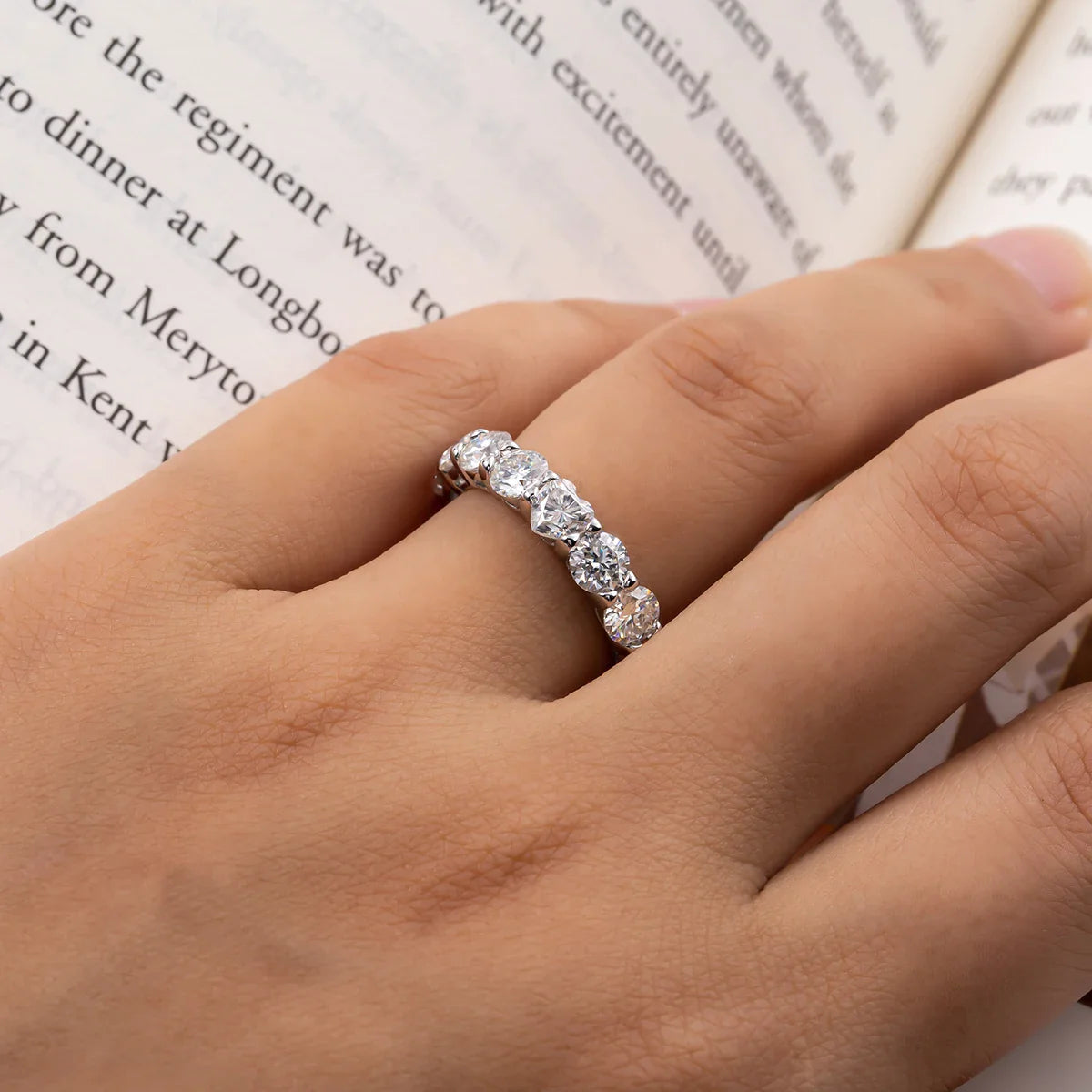 Lovely Heart Cut Moissanite Gold Plated Eternity Ring