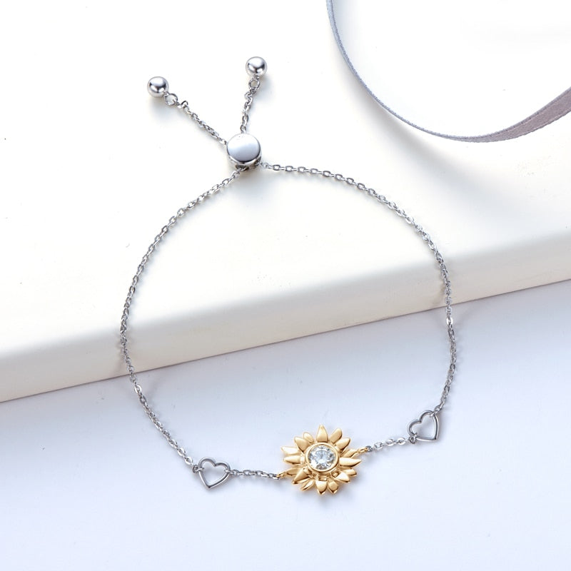 Bracelete Girassol Moissanite e Prata Folheada à Ouro Branco 14k - Loratta