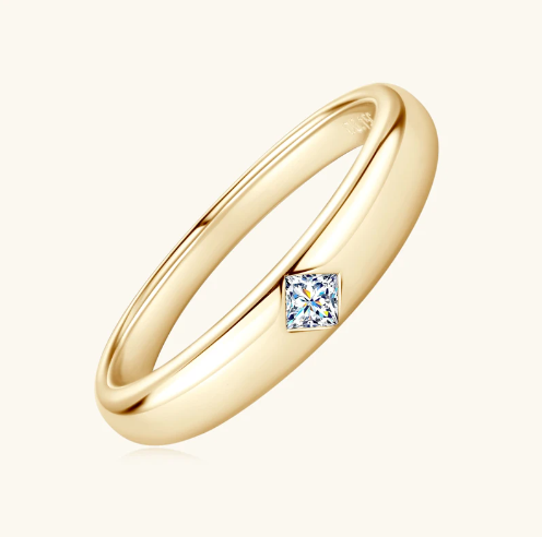Princess Cut 15 Points Moissanite Solitaire Gold Plated Ring