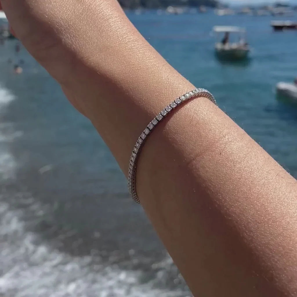2mm Moissanite Rhodium Plated Tennis Bracelet