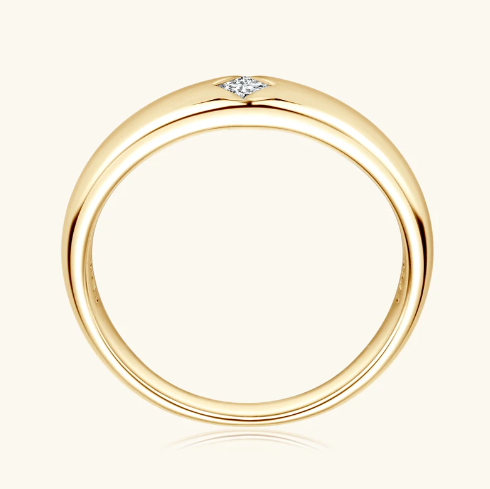 Princess Cut 15 Points Moissanite Solitaire Gold Plated Ring
