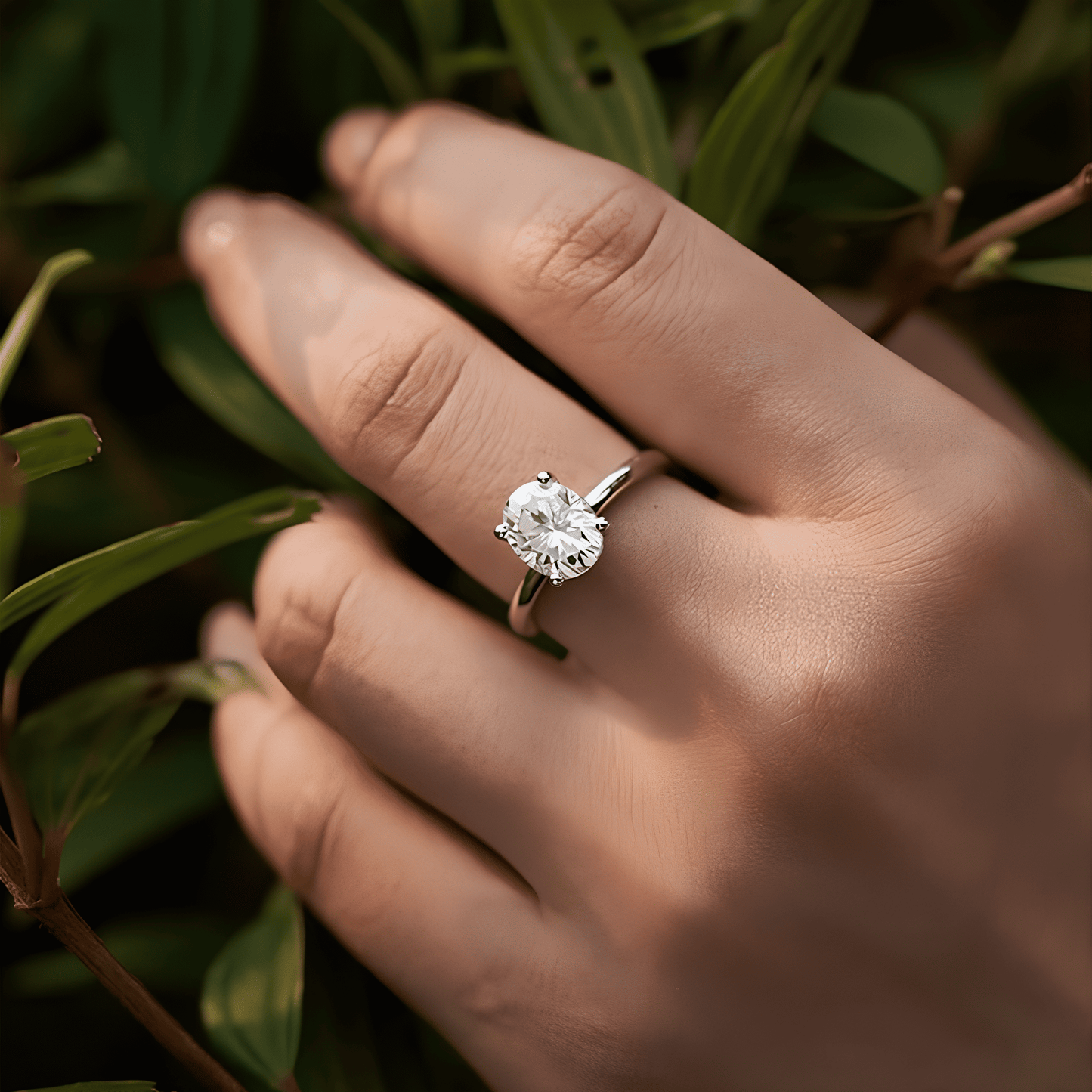 Delicate Oval Moissanite Solitaire Gold Plated Ring