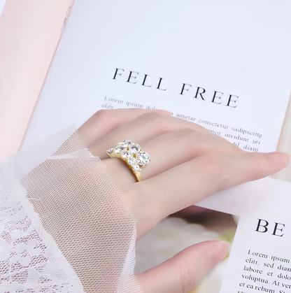 Flower Cluster Moissanite Gold Plated Ring