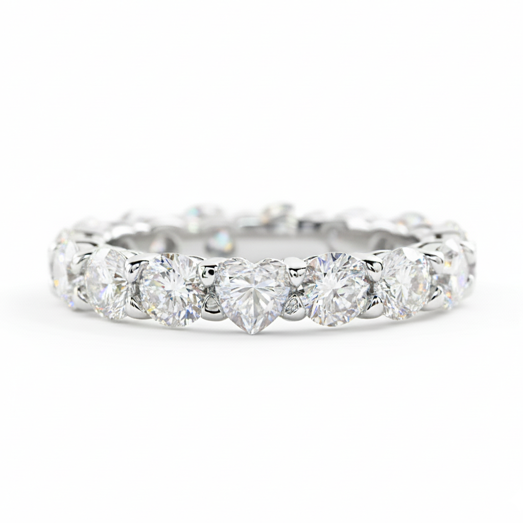 Lovely Heart Cut Moissanite Gold Plated Eternity Ring