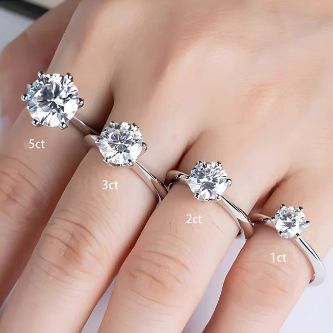 Classic Brilliant Moissanite Solitaire White Gold Plated Ring