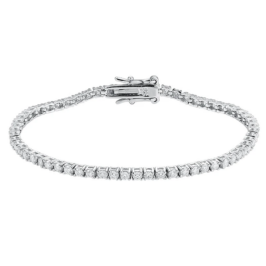2mm Moissanite Rhodium Plated Tennis Bracelet