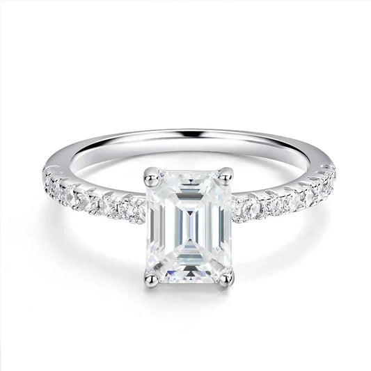 Emerald Cut Moissanite Stud Ring