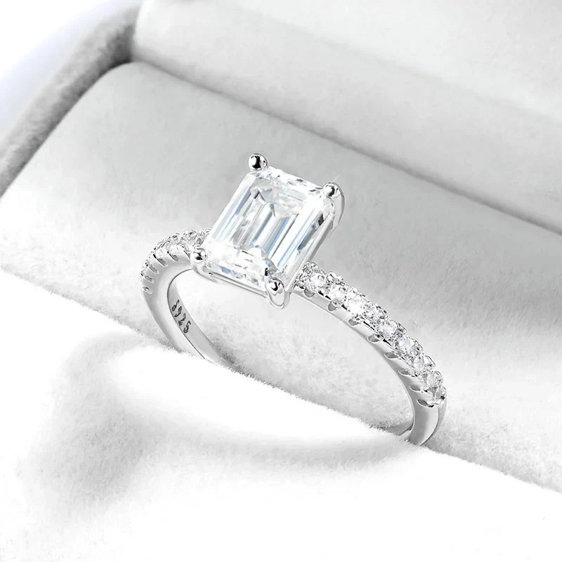 Emerald Cut Moissanite Stud Ring