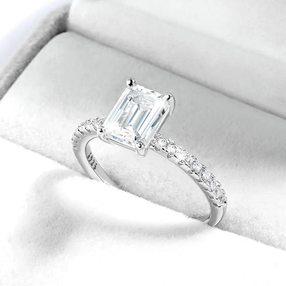 Emerald Cut Moissanite Stud Ring