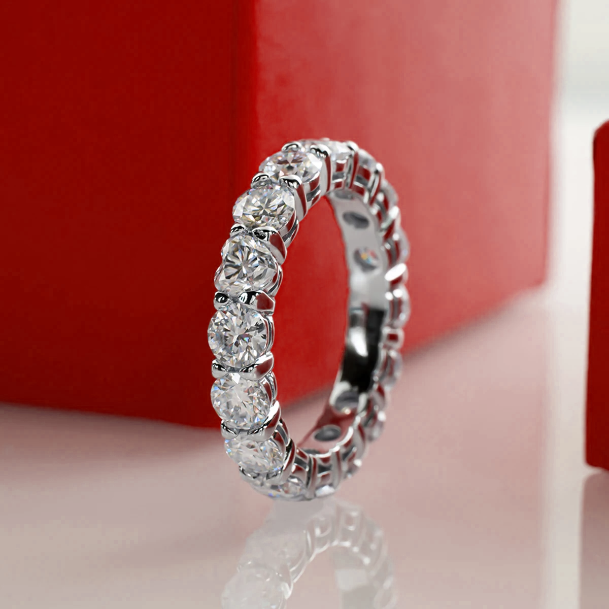 Lovely Heart Cut Moissanite Gold Plated Eternity Ring