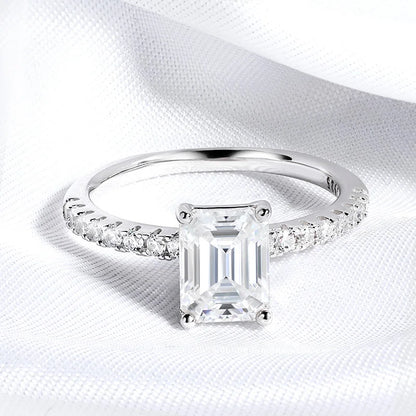 Emerald Cut Moissanite Stud Ring
