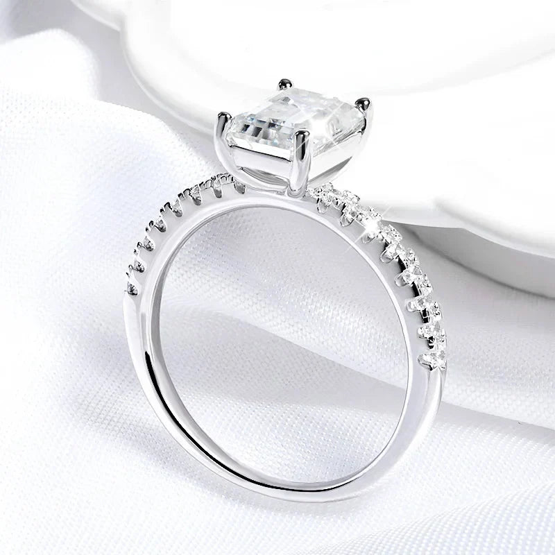 Emerald Cut Moissanite Stud Ring