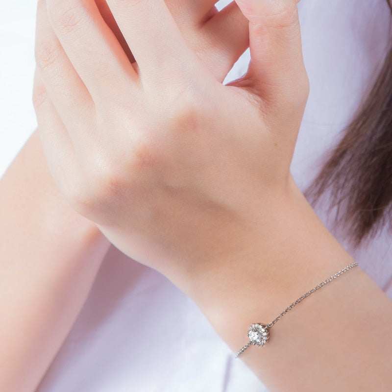 Bracelete Raio de Sol Moissanites e Prata Folheada à Ouro Branco 14k - Loratta