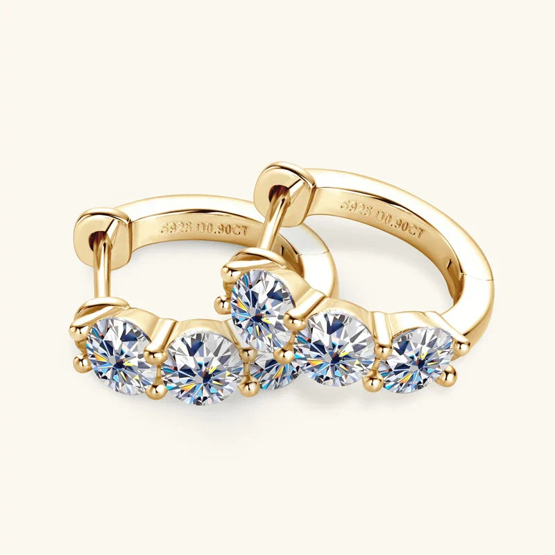 Triple Star Moissanite Gold Plated Earrings