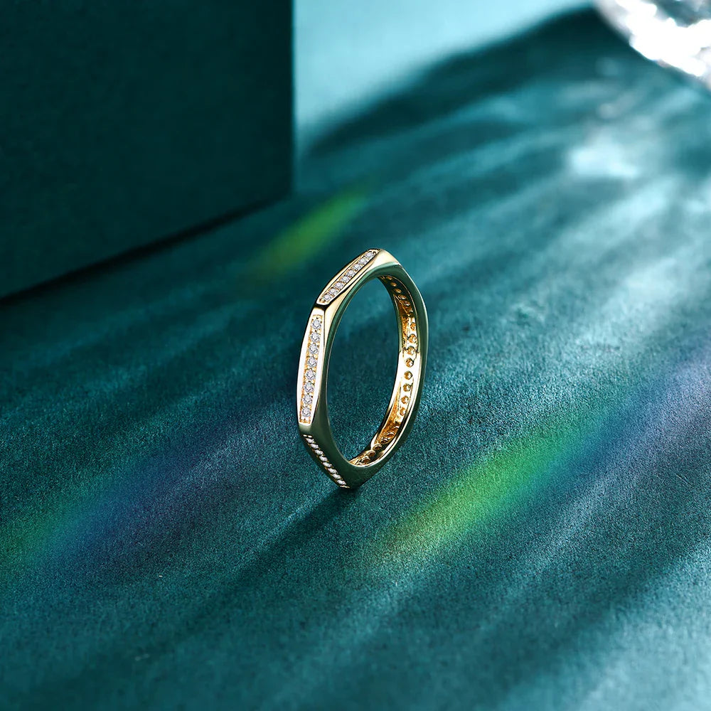 Hexagonal Moissanite Channel Set Gold Plated Ring