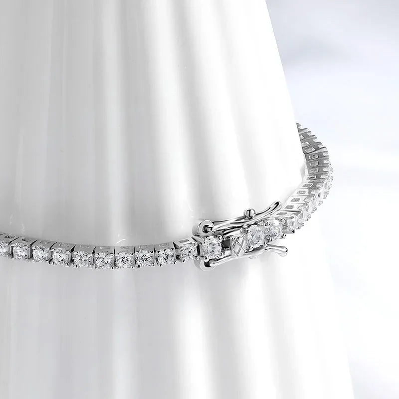 2mm Moissanite Rhodium Plated Tennis Bracelet