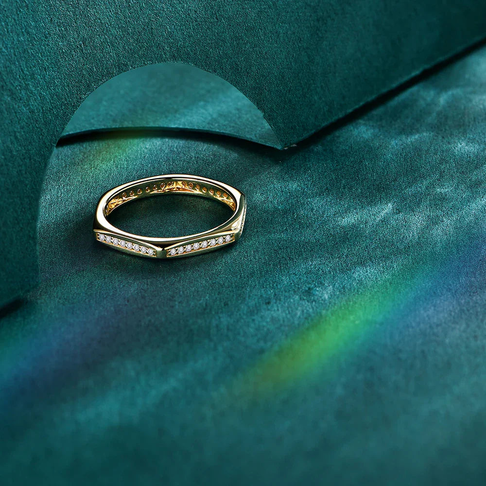 Hexagonal Moissanite Channel Set Gold Plated Ring