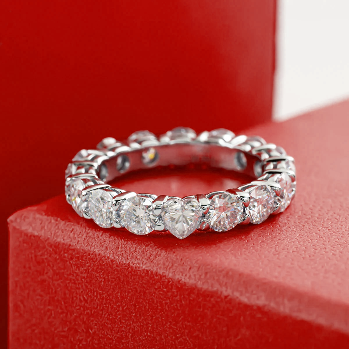 Lovely Heart Cut Moissanite Gold Plated Eternity Ring