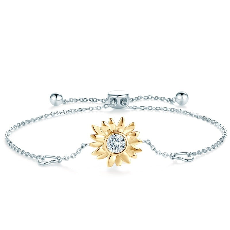 Bracelete Girassol Moissanite e Prata Folheada à Ouro Branco 14k - Loratta
