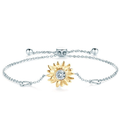 Bracelete Girassol Moissanite e Prata Folheada à Ouro Branco 14k - Loratta