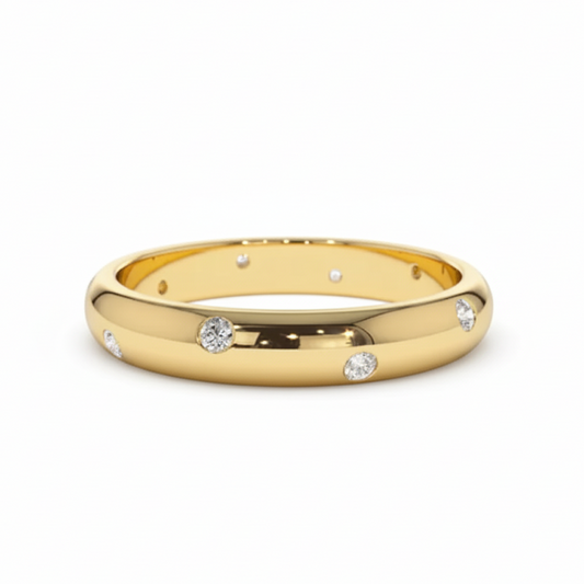 Scattered 15 Points Moissanite Flush Set Gold Plated Ring