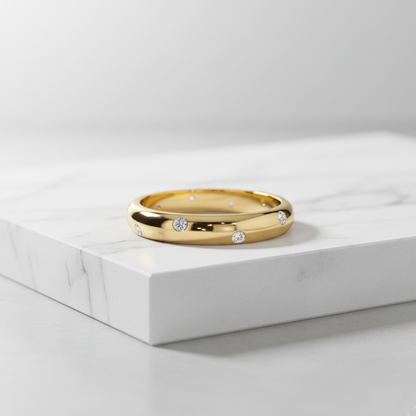 Scattered 15 Points Moissanite Flush Set Gold Plated Ring