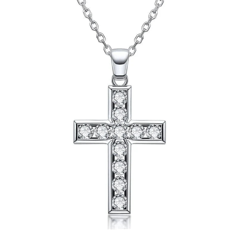 Colar Crucifixo Moissanite Cravejado em Prata - Loratta