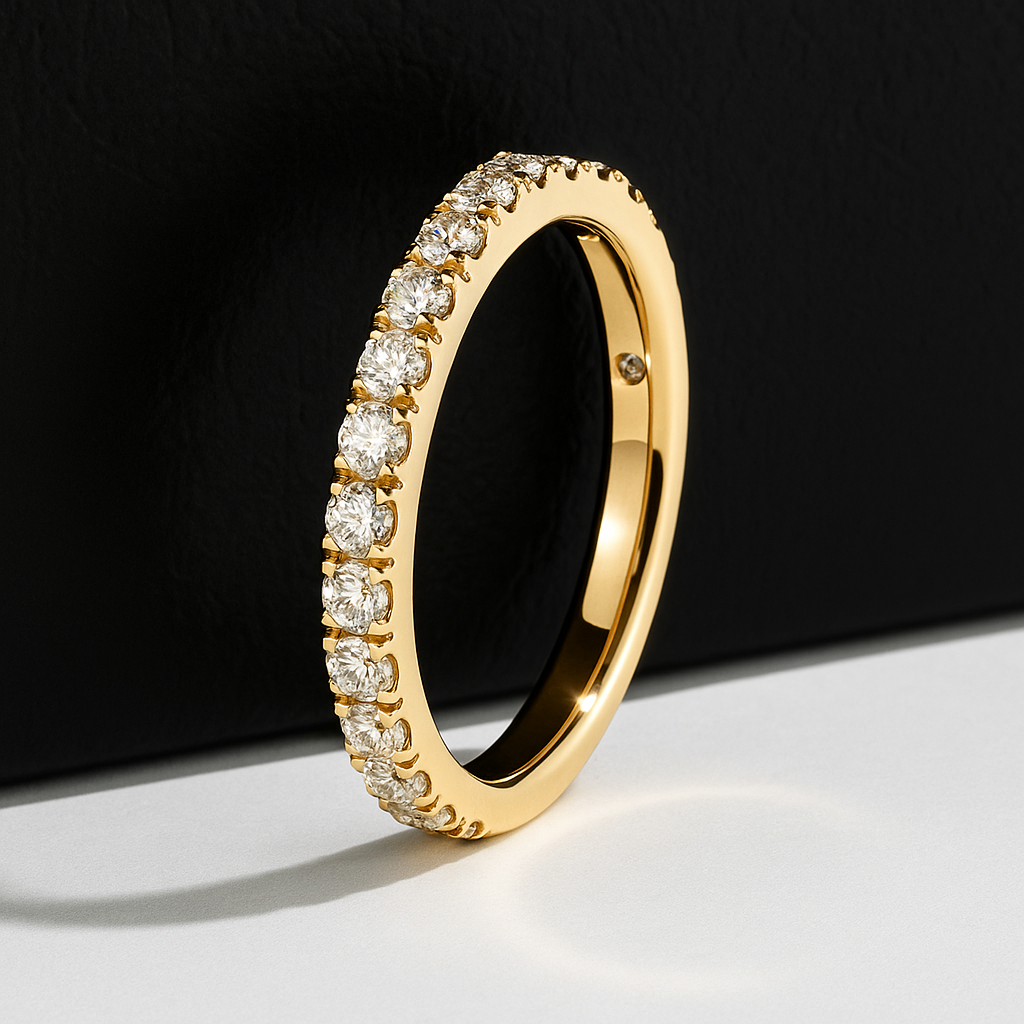 Round Cut Moissanite Gold Plated Half Eternity Ring