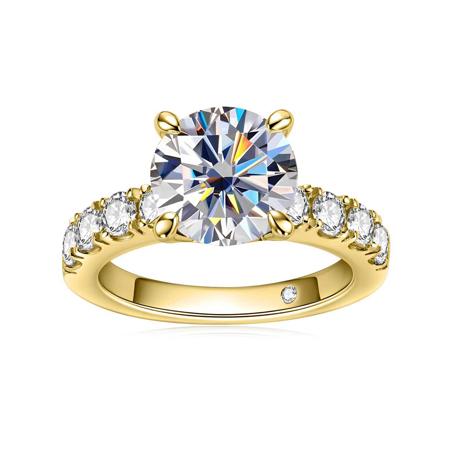 Royal Pavé Band Moissanite Solitaire Gold Plated Ring