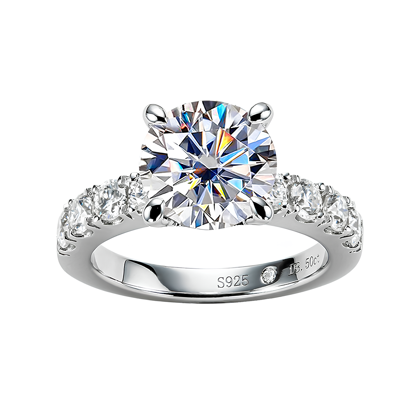 Royal Pavé Band Moissanite Solitaire Gold Plated Ring